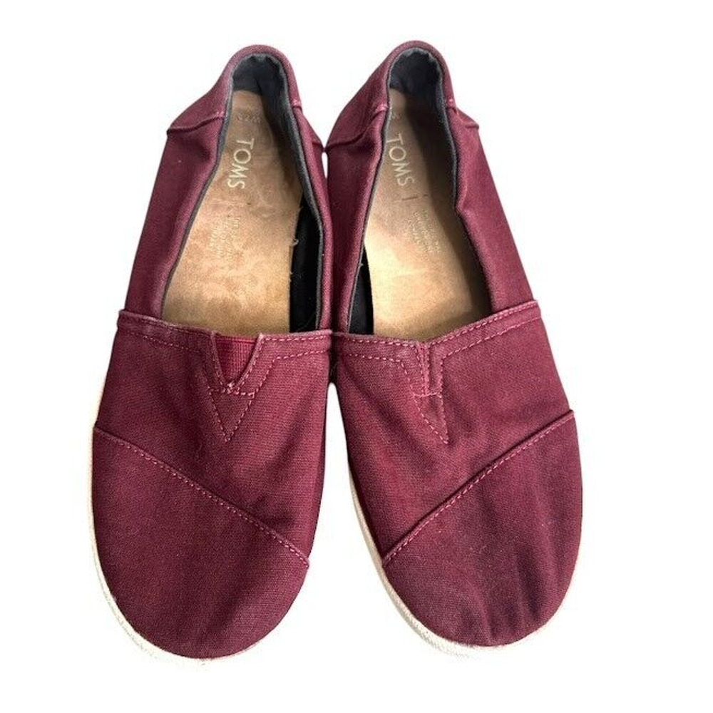TOMS Alpargata Slip On Sneakers Shoes Size 7.5 Red Maroon Canvas Womens Casual‎